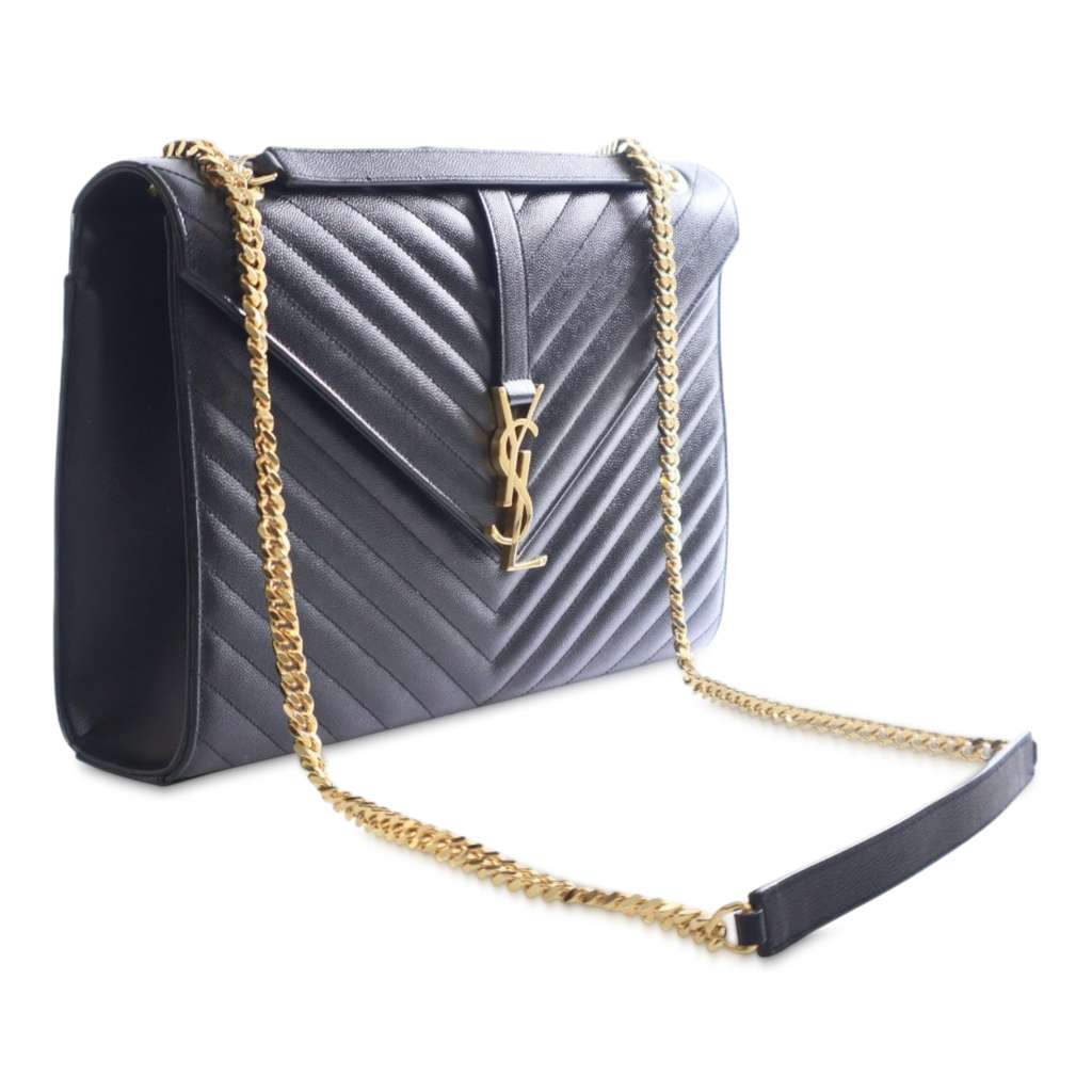 Saint Laurent Large Grain de Poudre Monogram Chevron Envelope Bag - 2