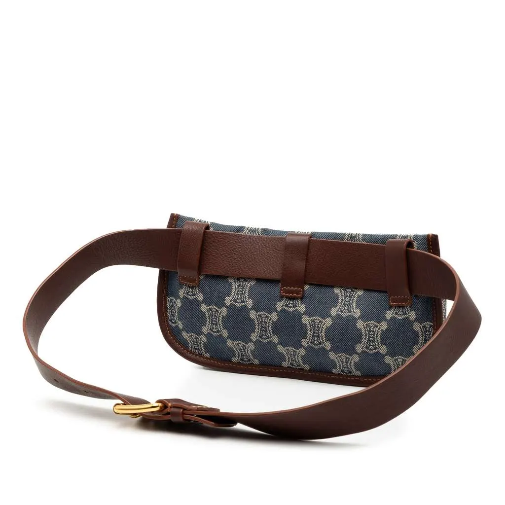 Celine Macadam Denim Double Pocket Belt Bag Blue Denim Very good - Back View