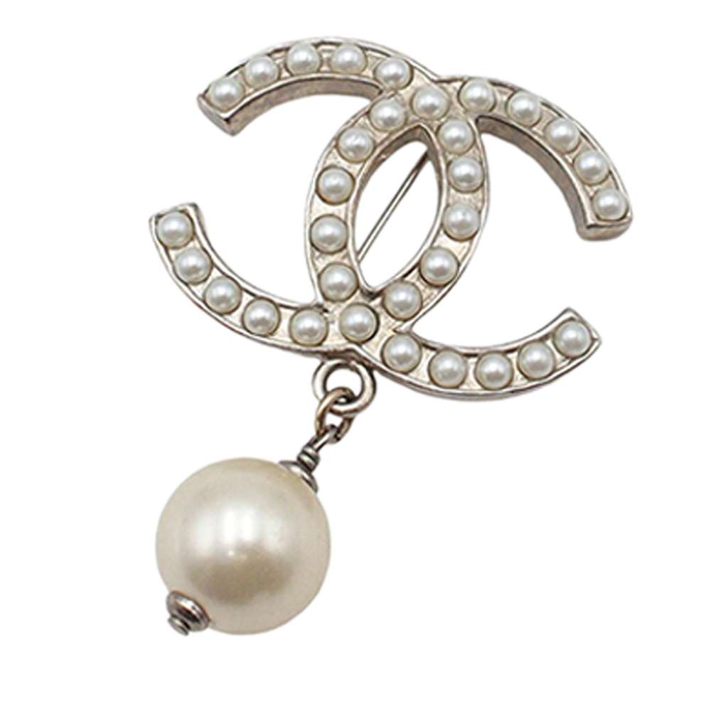 Chanel CC Gold Plated Faux Pearl Brooch