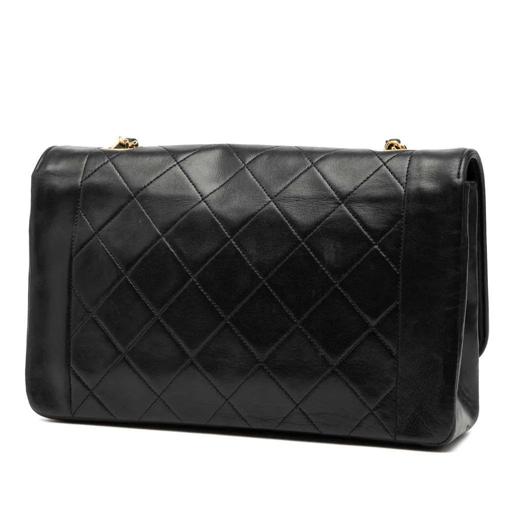 Chanel Medium Lambskin Diana Full Flap Black Leather Good - Back View