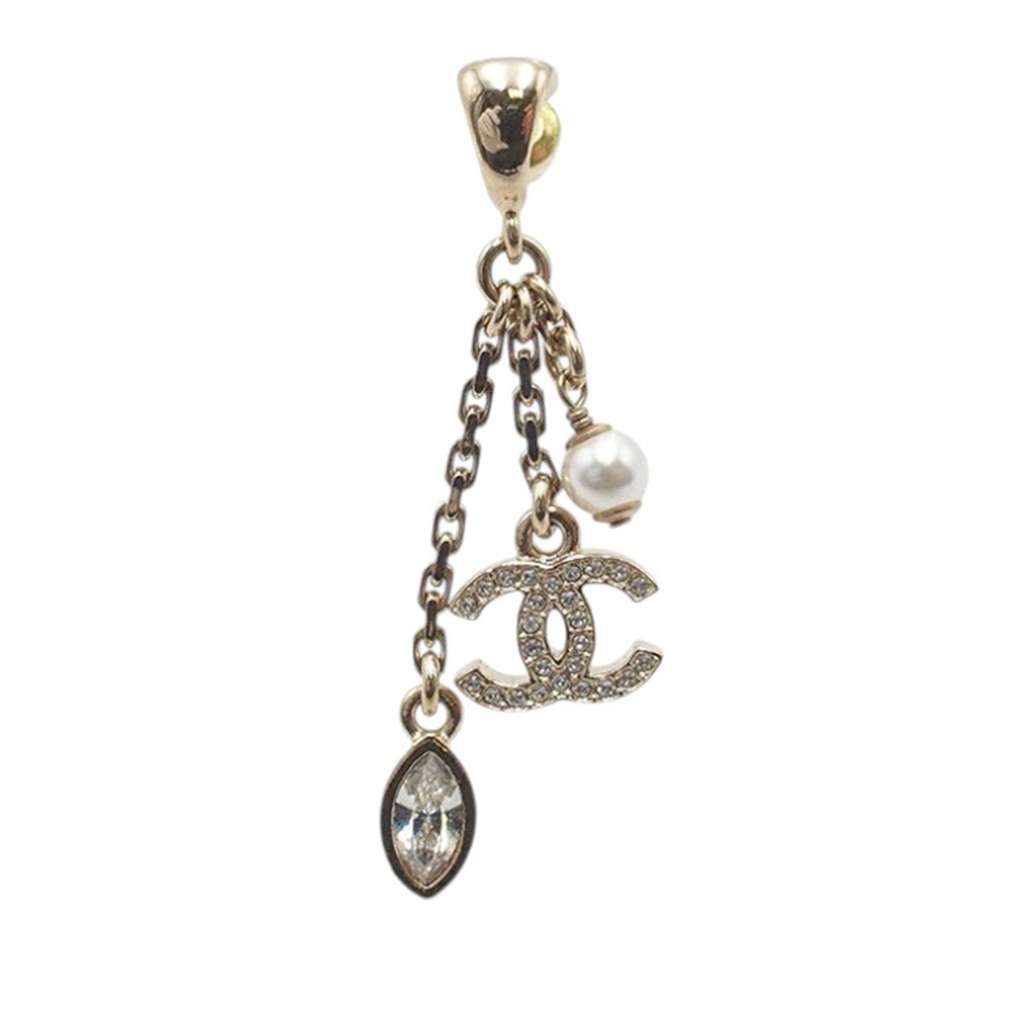 Chanel Gold Plated Faux Pearl and Rhinestone CC Drop Earrings - 3