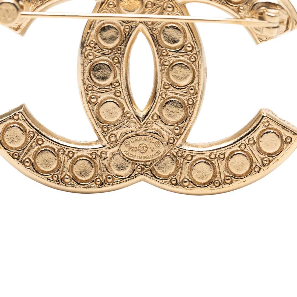Chanel Gold Plated CC Faux Pearl Rhinestone Brooch - 3