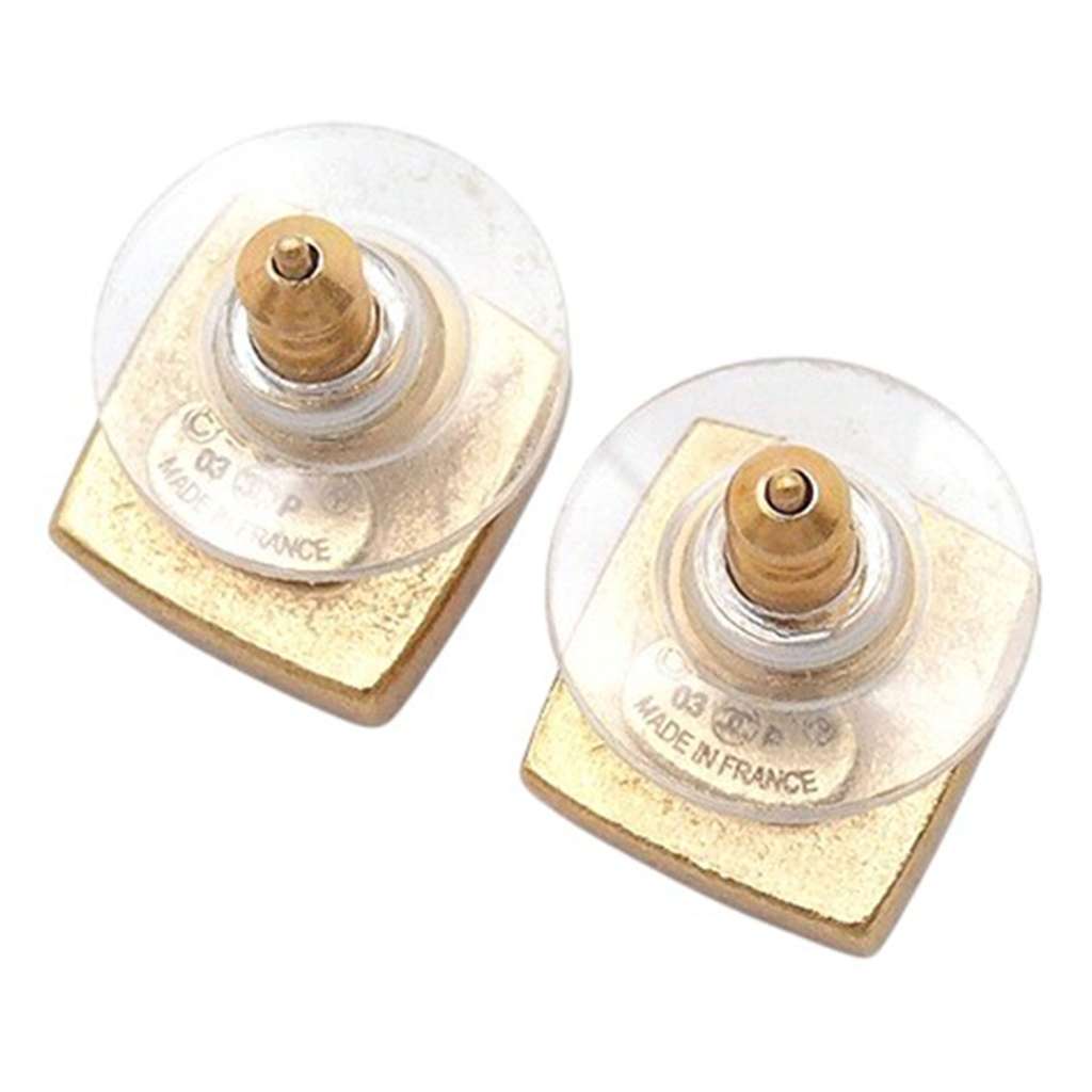 Chanel CC Gold Plated Square Push Back Earrings - 2