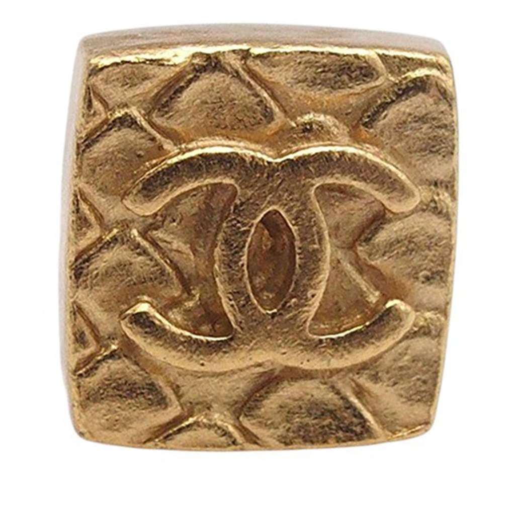 Chanel CC Gold Plated Square Push Back Earrings - 4