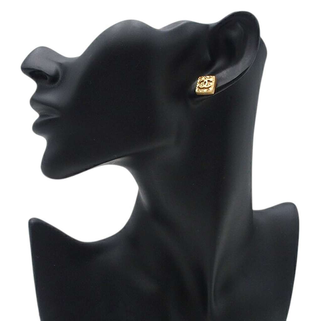 Chanel CC Gold Plated Square Push Back Earrings - 5