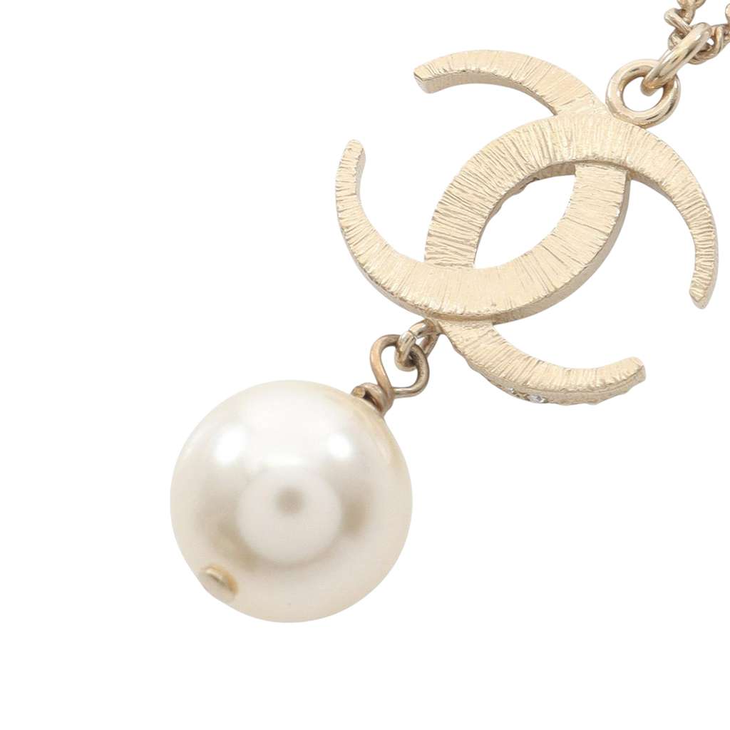Chanel Gold Plated CC Rhinestone Faux Pearl Pendant Necklace - 3