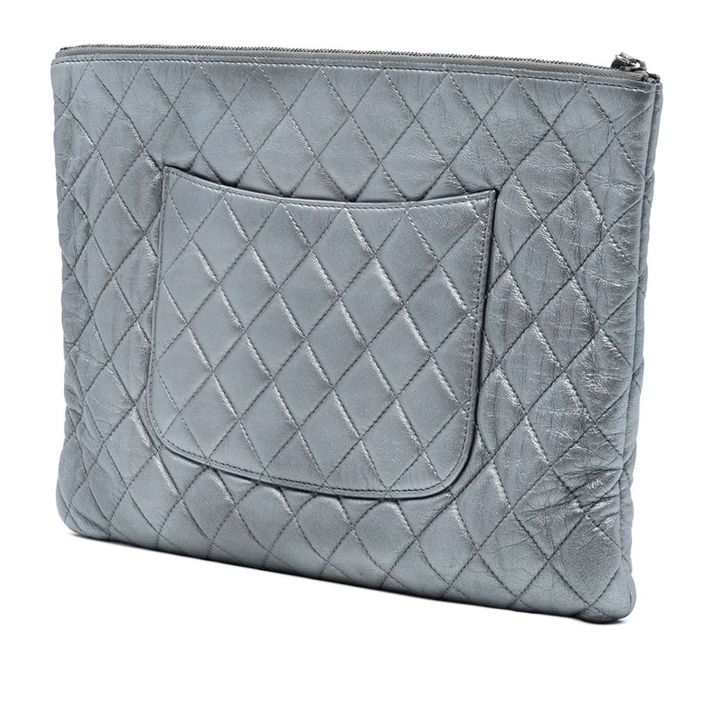 Chanel Large Quilted Metallic Lambskin O Case Clutch - 2