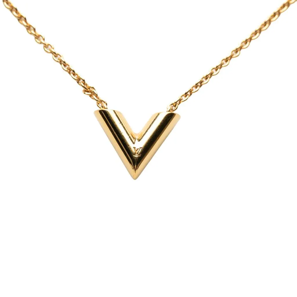Louis Vuitton Gold Plated Essential V Necklace Gold Metal Very good - Front View