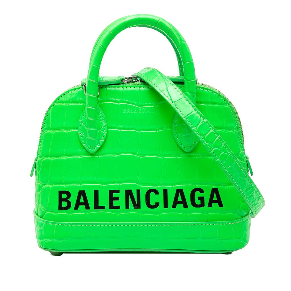 Balenciaga Croc Embossed Calfskin Ville Top Handle Bag XXS