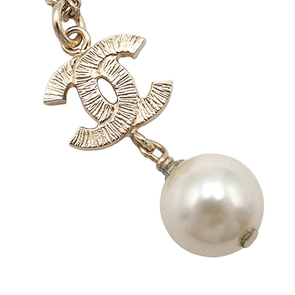 Chanel Gold Plated CC Rhinestone Faux Pearl Pendant Necklace - 3