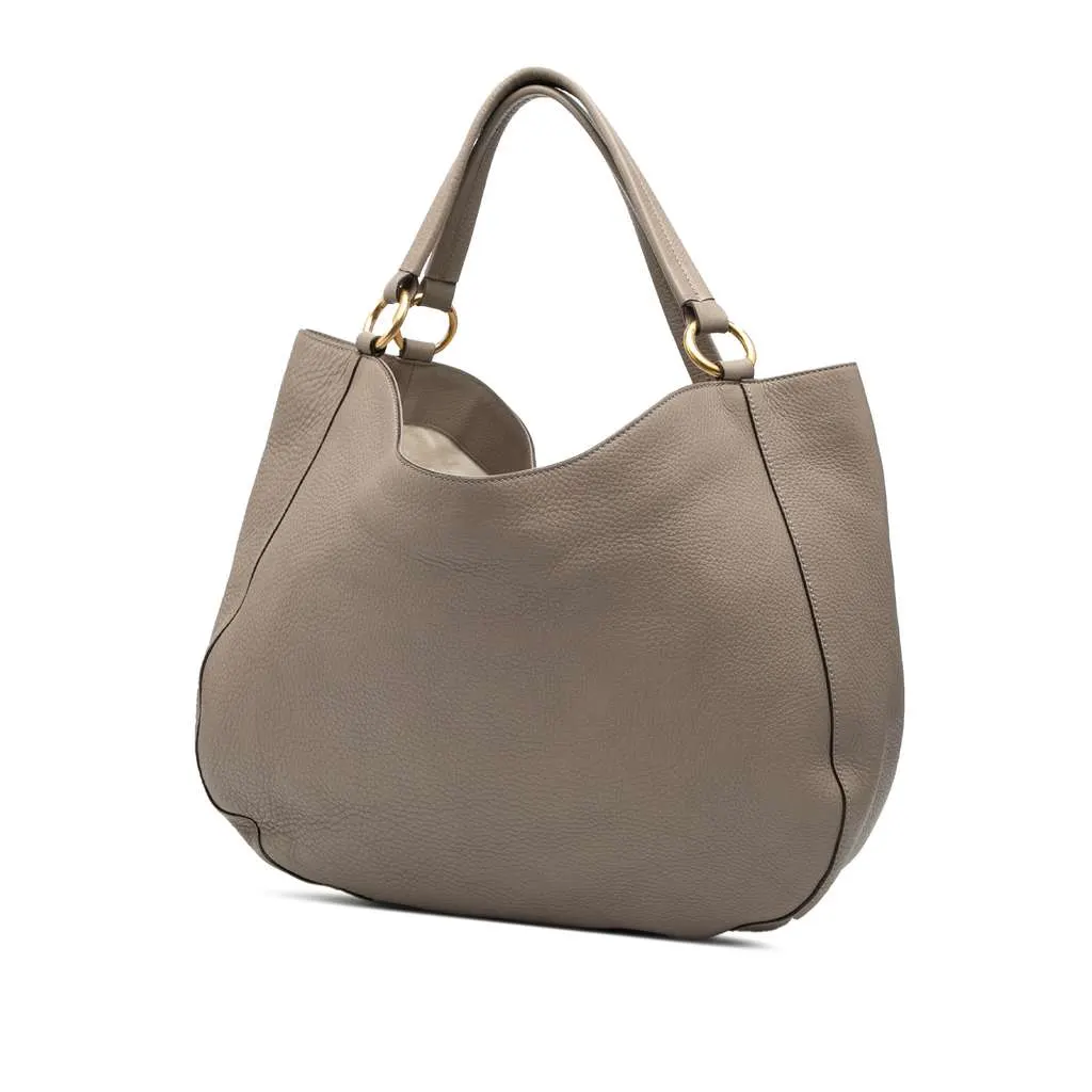 Gucci Medium Pebbled Calfskin Twill Tote Brown Leather Good - Back View