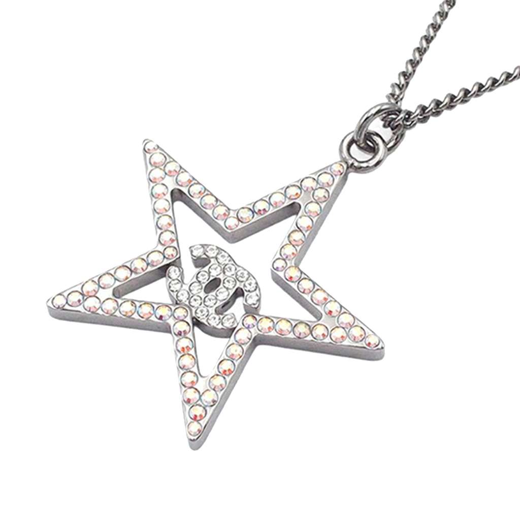 Chanel CC Silver Plated Star Crystal Pendant Necklace - 2
