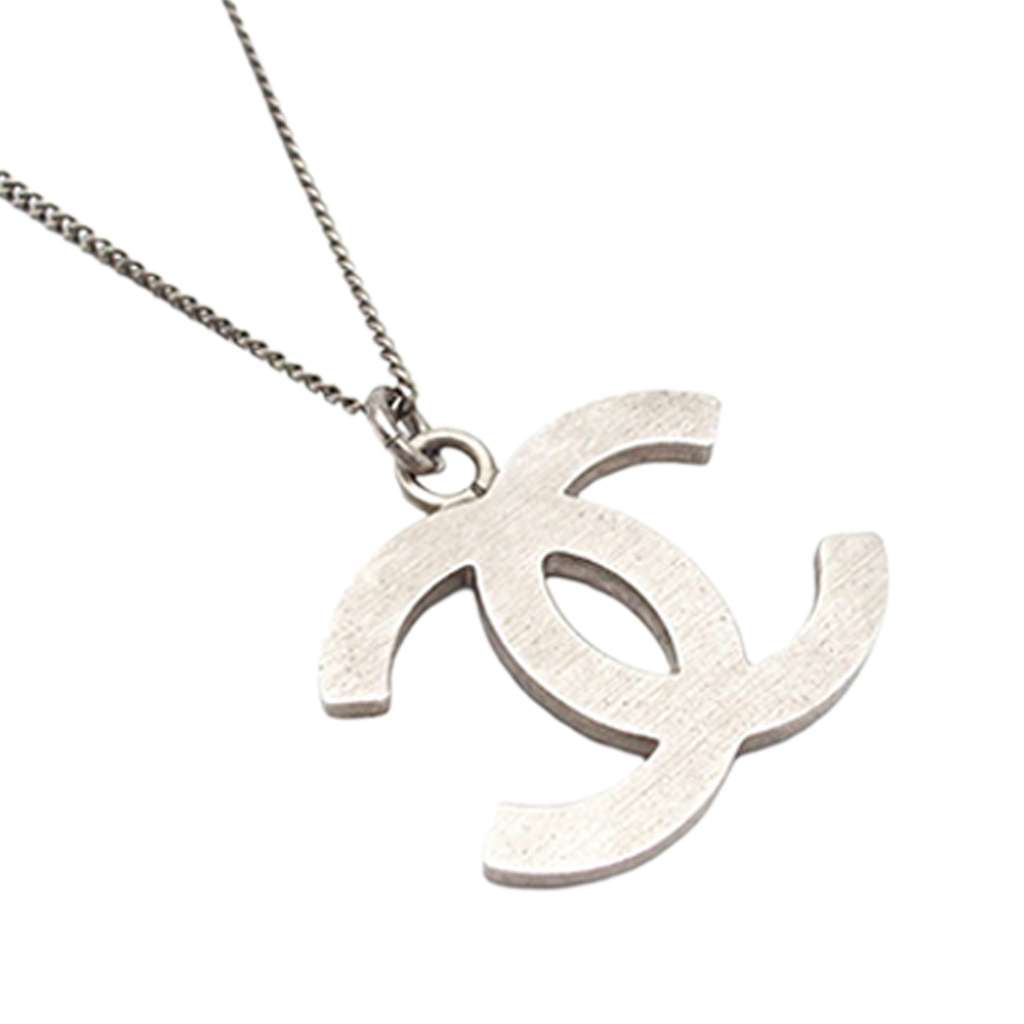 Chanel Silver Plated Rhinestone CC Pendant Necklace - 3