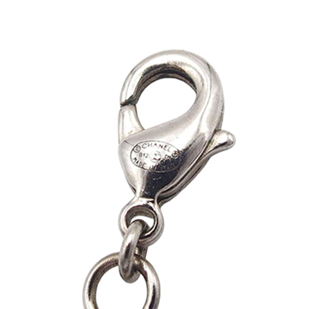 Chanel Silver Plated Rhinestone CC Pendant Necklace - 4