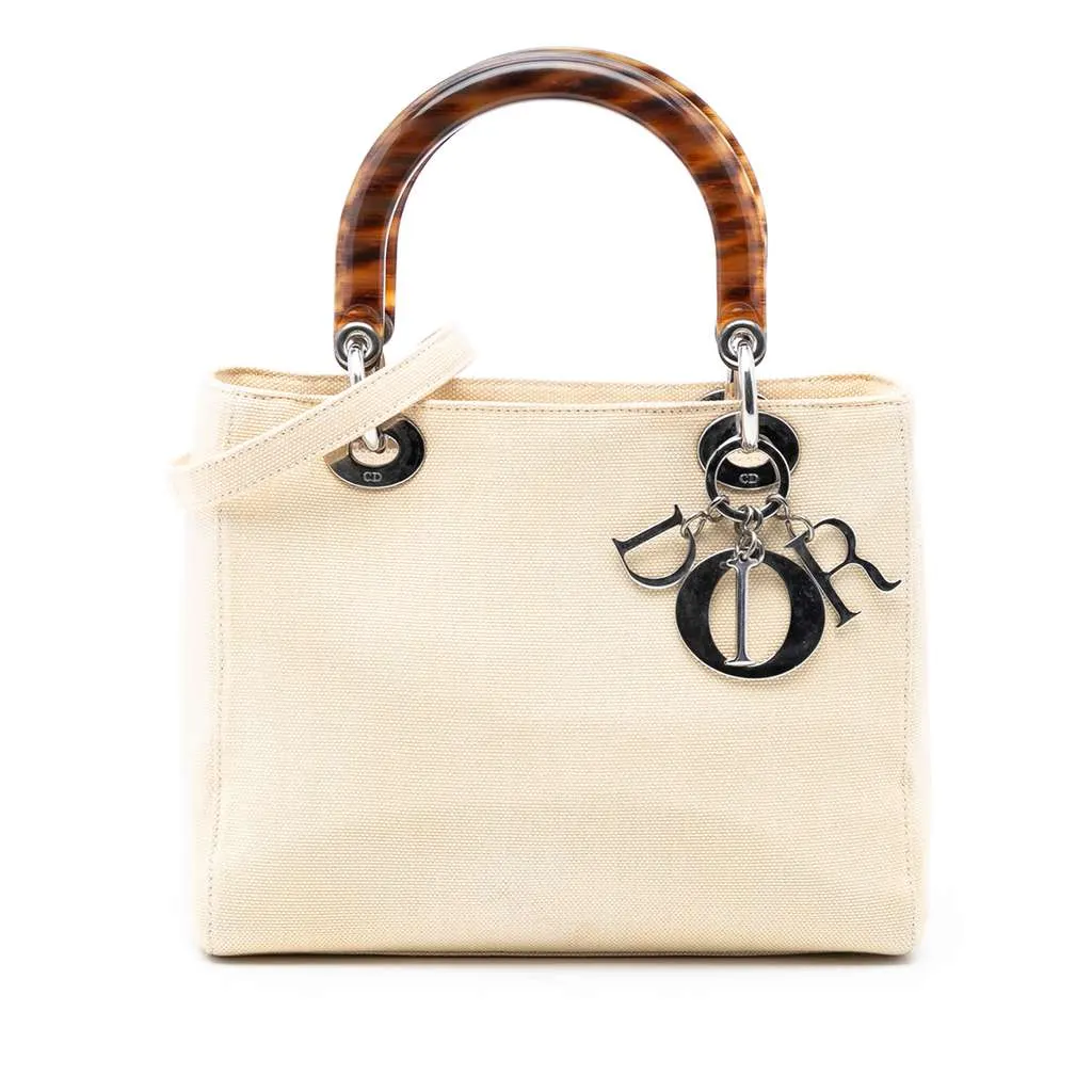 Dior Medium Canvas Lady Dior White Canvas Good - Front View