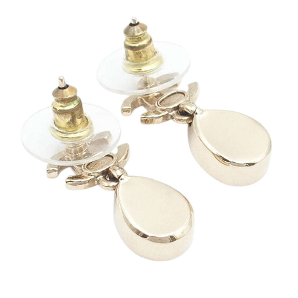 Chanel CC Gold Plated Crystal Drop Push Back Earrings - 2