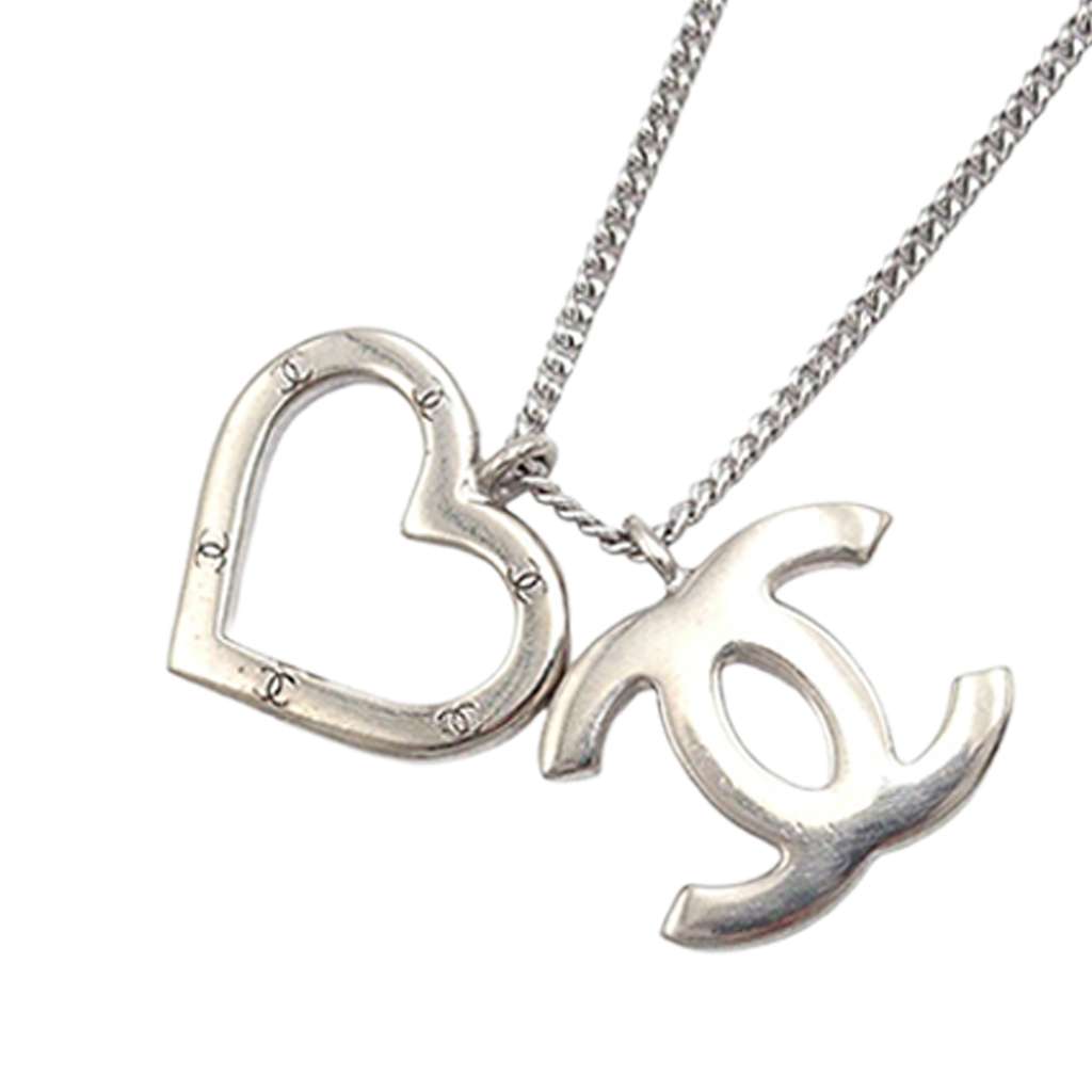 Chanel Silver Plated CC Heart Pendant Necklace - 2