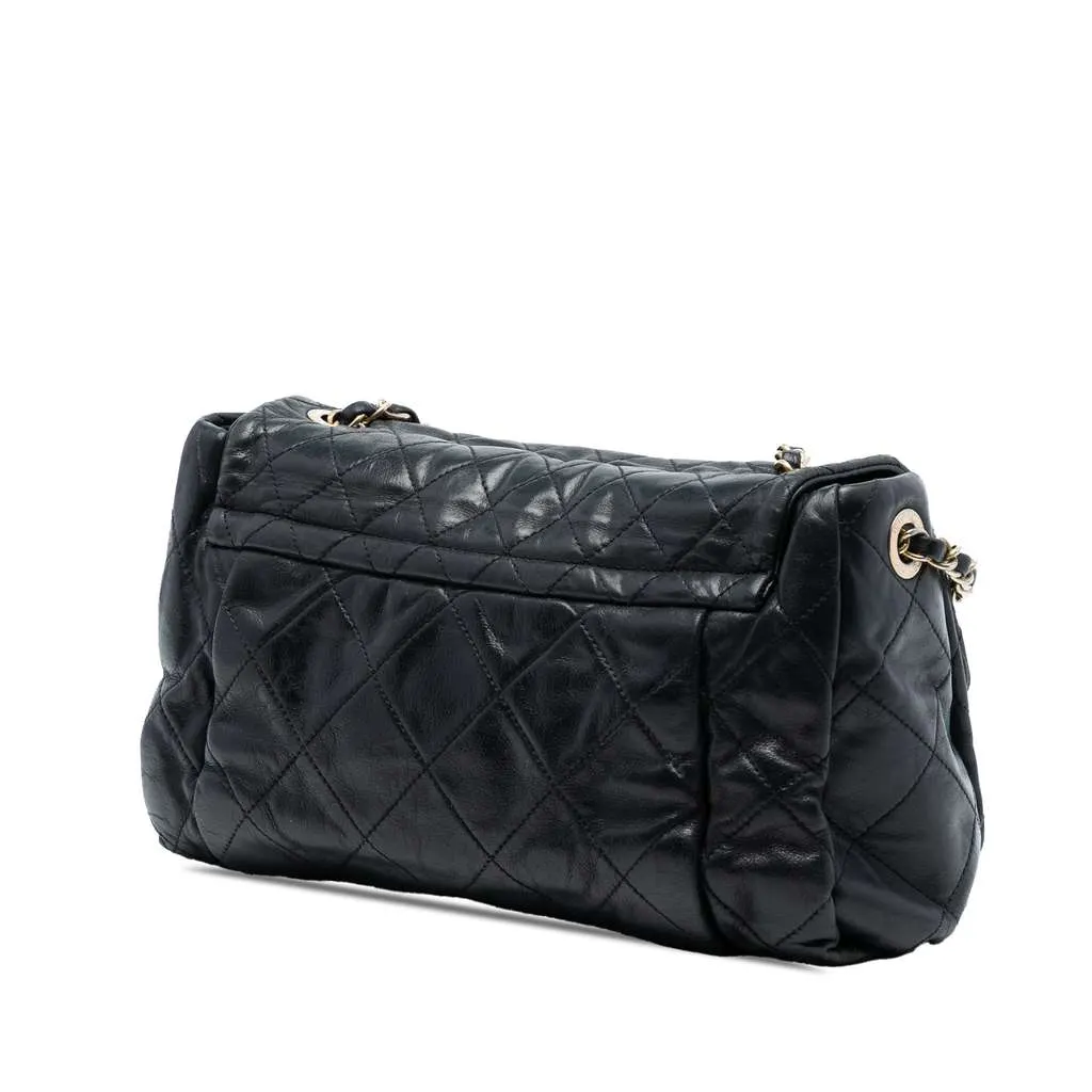 Chanel Large Aged Calfskin Chic Quilt Flap Black Leather Good - Back View