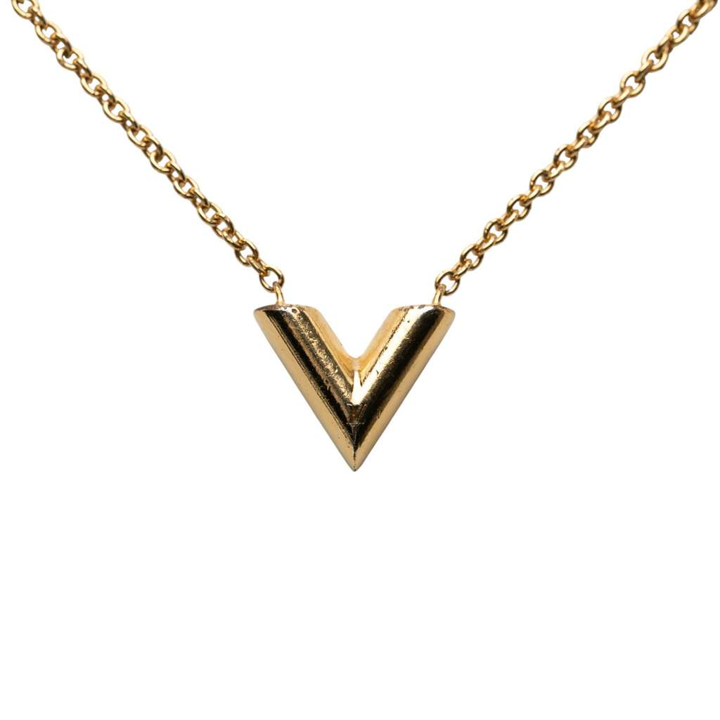 Louis Vuitton Gold Plated Essential V Pendant Necklace - 2
