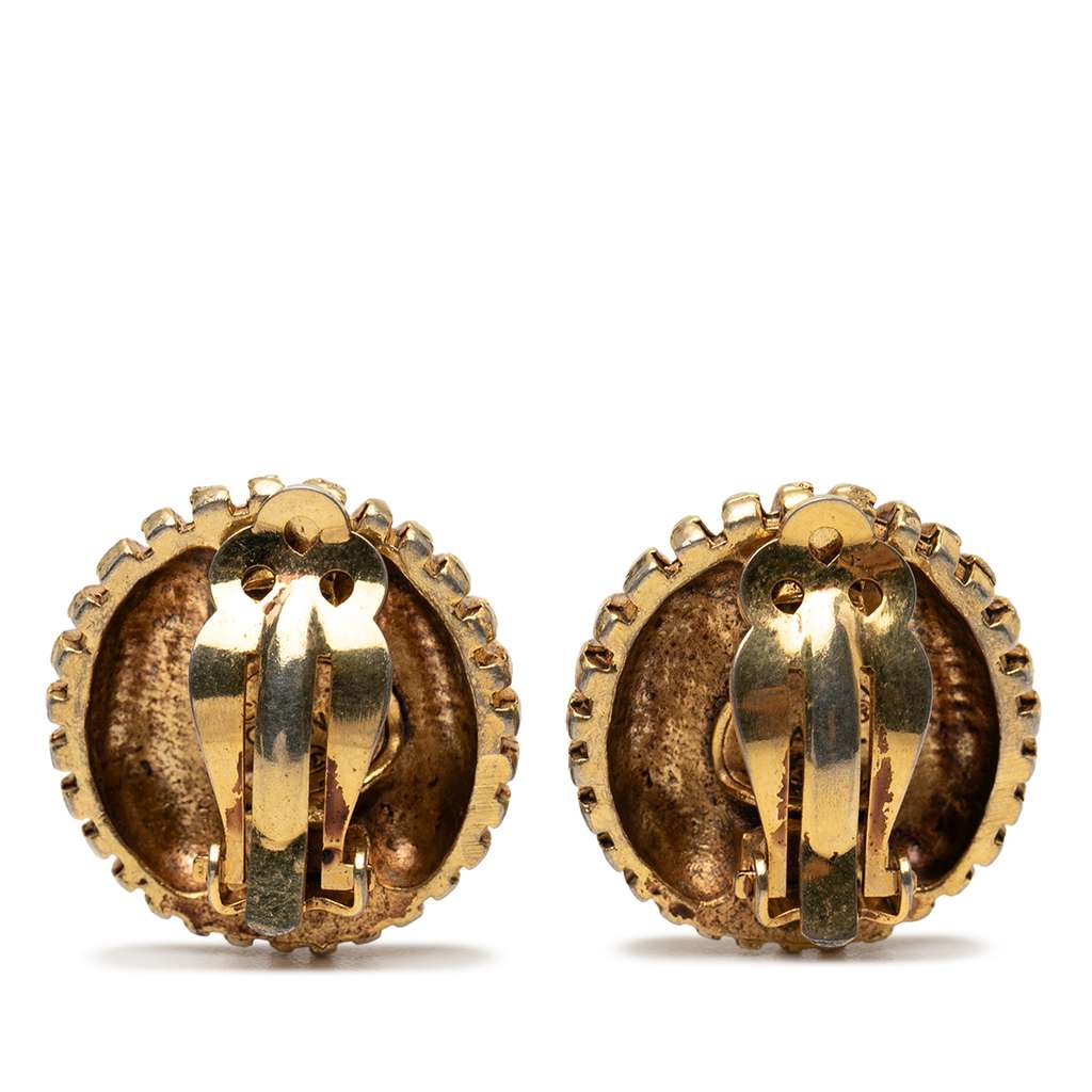 Chanel Gold Plated Rhinestone Sunburst Clip On Earrings - 2