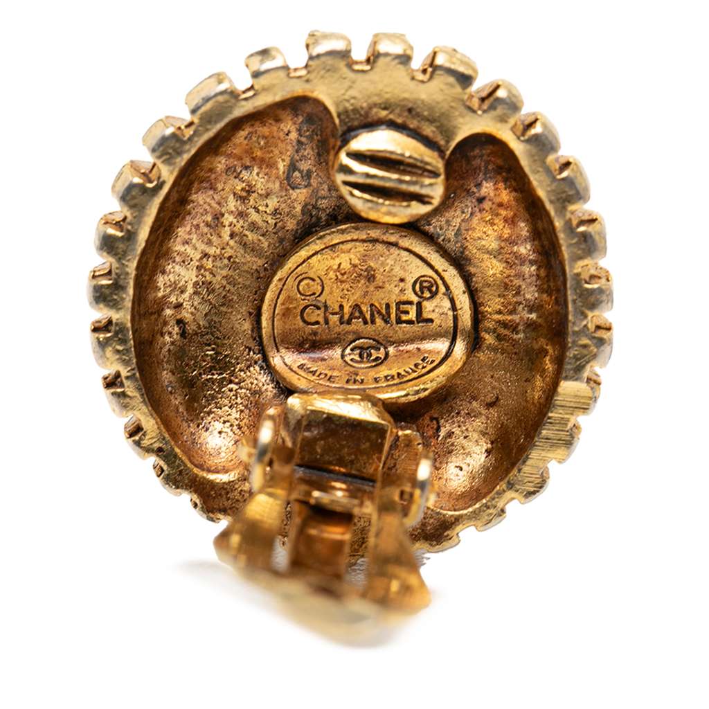 Chanel Gold Plated Rhinestone Sunburst Clip On Earrings - 3