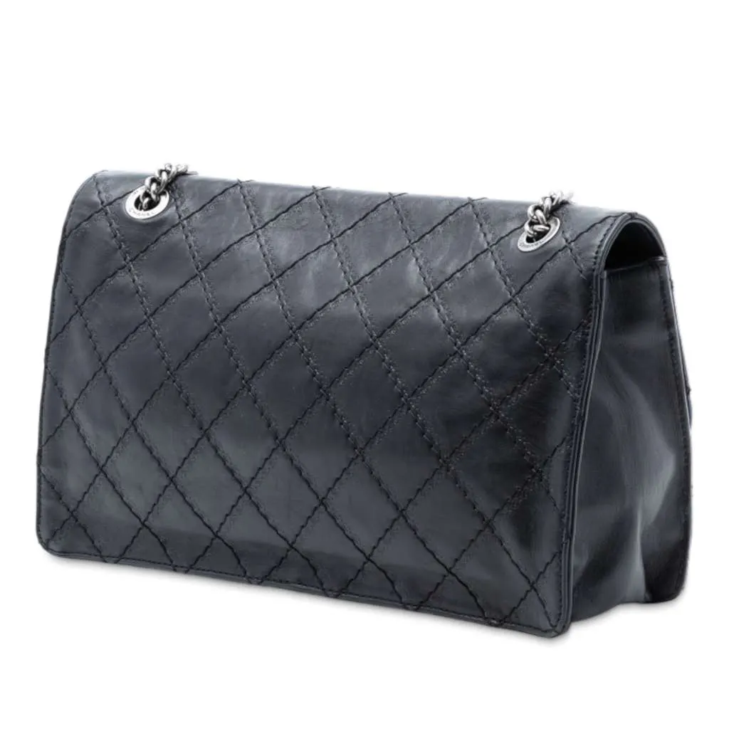 Chanel Embossed CC Quilted Aged Calfskin Reissue 2.55 Single Flap 227 Black Leather Good - Back View