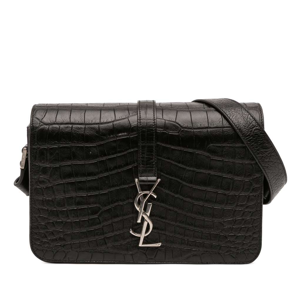 Saint Laurent Medium Croc Embossed Leather Monogram Universite Crossbody