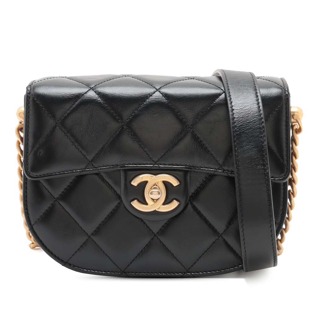 Chanel Mini CC Quilted Shiny Calfskin Round Moon Messenger Flap