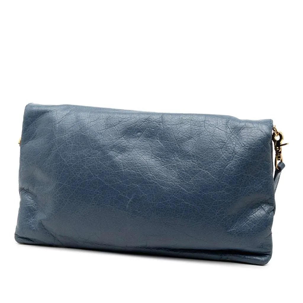 Balenciaga Lambskin Motocross Giant 12 Envelope Clutch With Strap Blue Leather Good - Back View