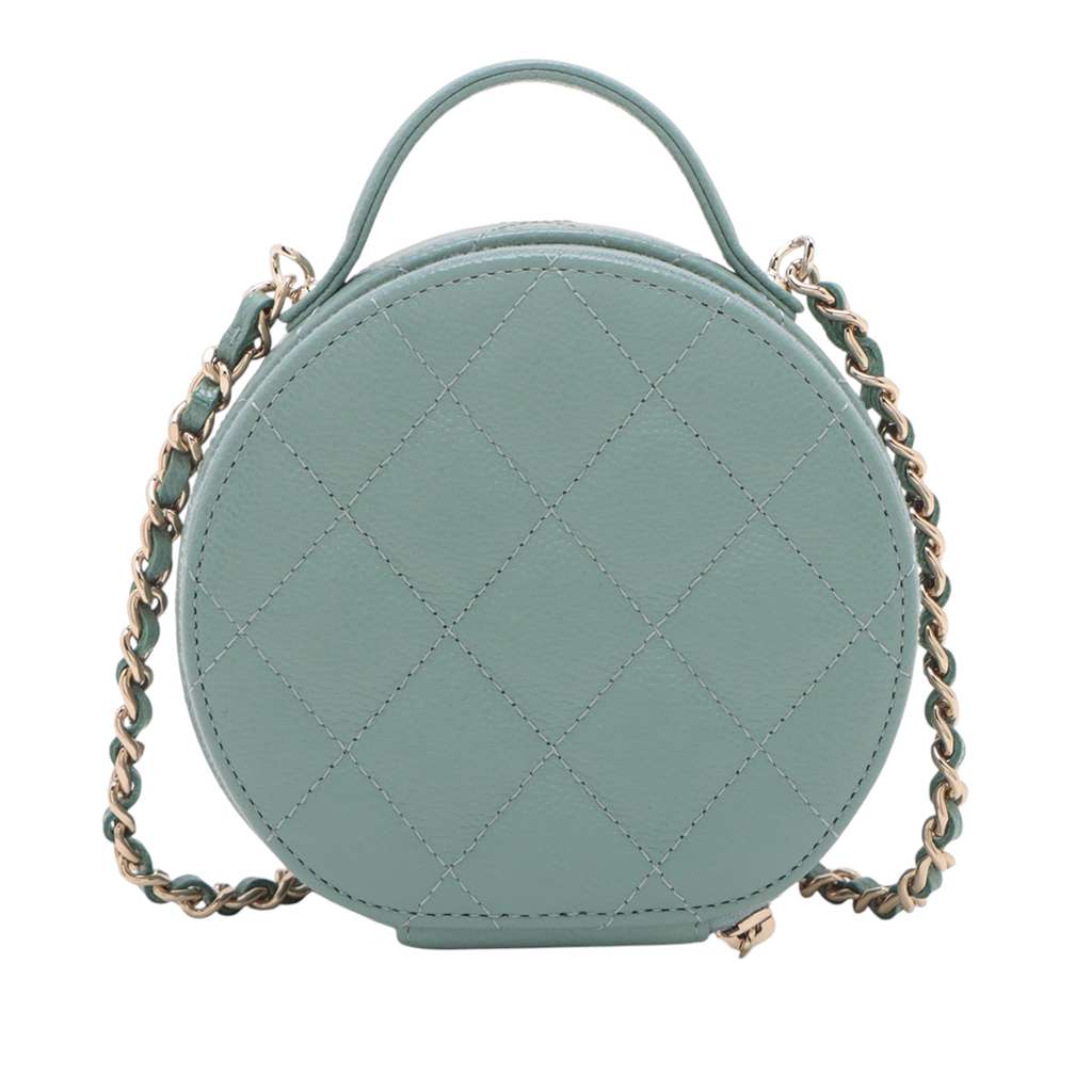 Chanel Quilted Caviar Handle With Care Round Vanity Case with Chain - 2