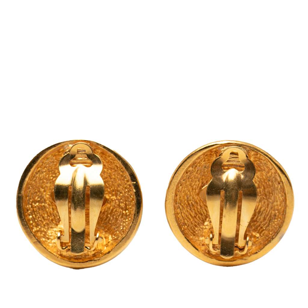 Chanel CC Quilted Gold Plated Round Clip on Earrings - 2