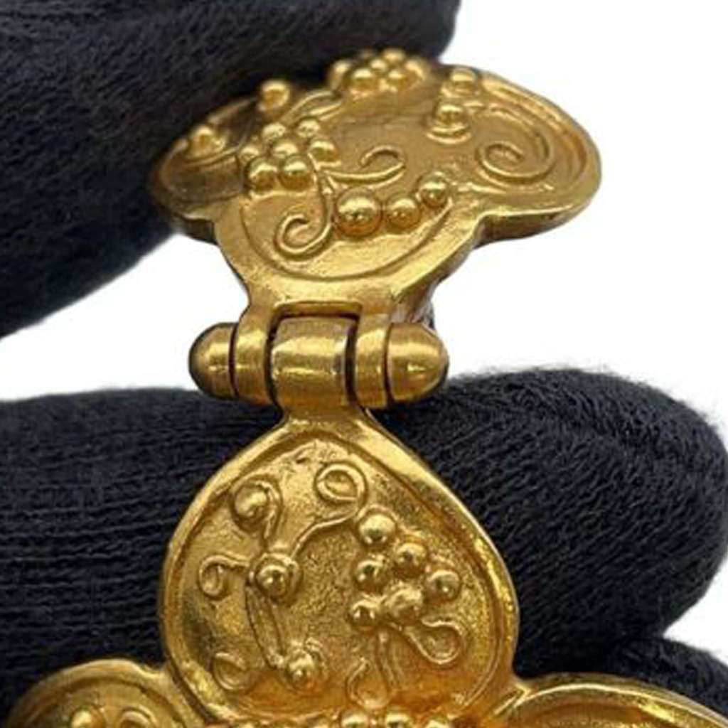 Chanel CC Gold Plated Flower Drop Clip On Earrings - 5