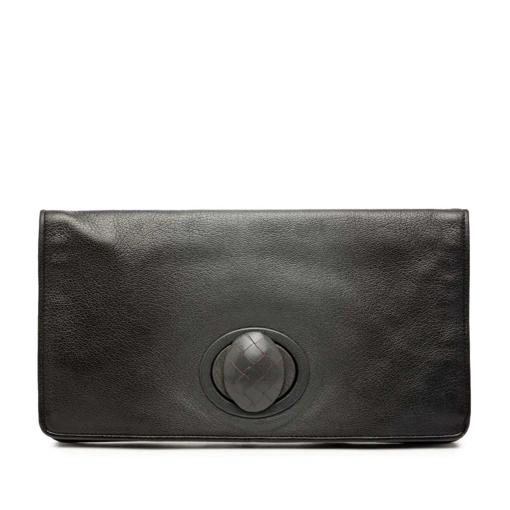 Bottega Veneta Leather Turn Lock Clutch Black Leather Very good - Front View