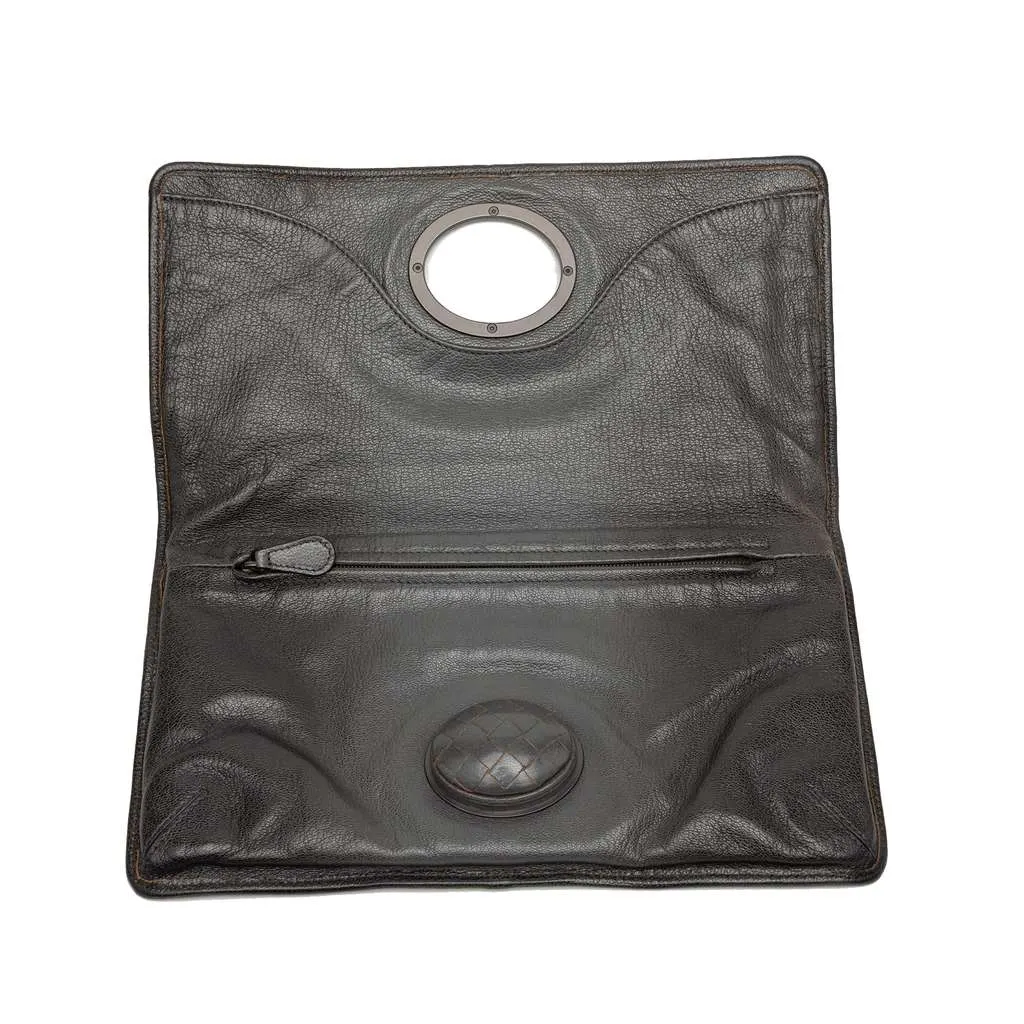 Bottega Veneta Leather Turn Lock Clutch Black Leather Very good - Model View