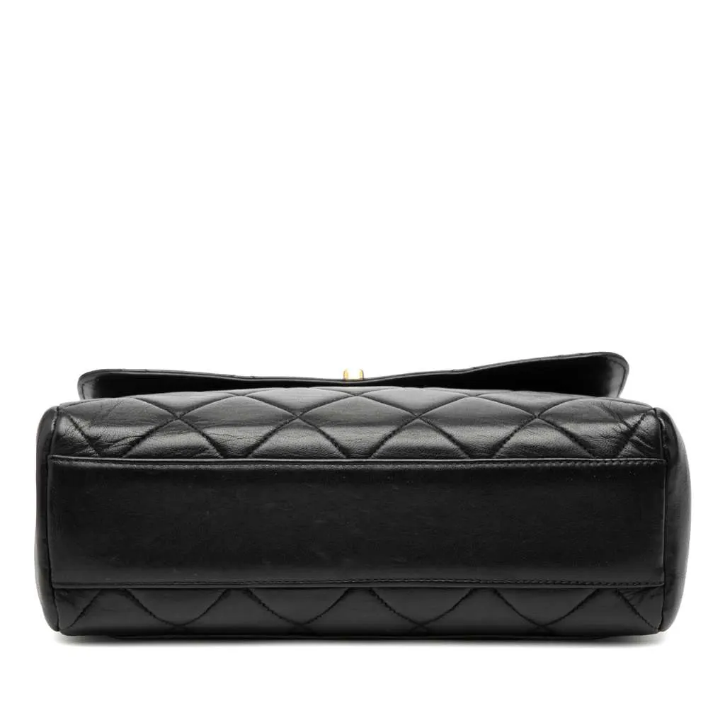 Chanel Small Square Lambskin Straight Single Flap Black Leather Very good - Inside View