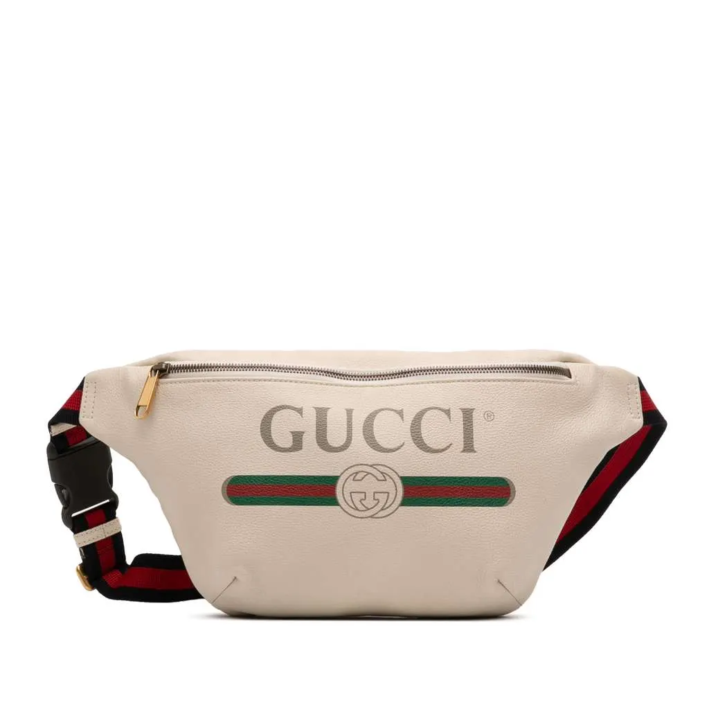Gucci Leather Logo Belt Bag White Leather Very good - Front View