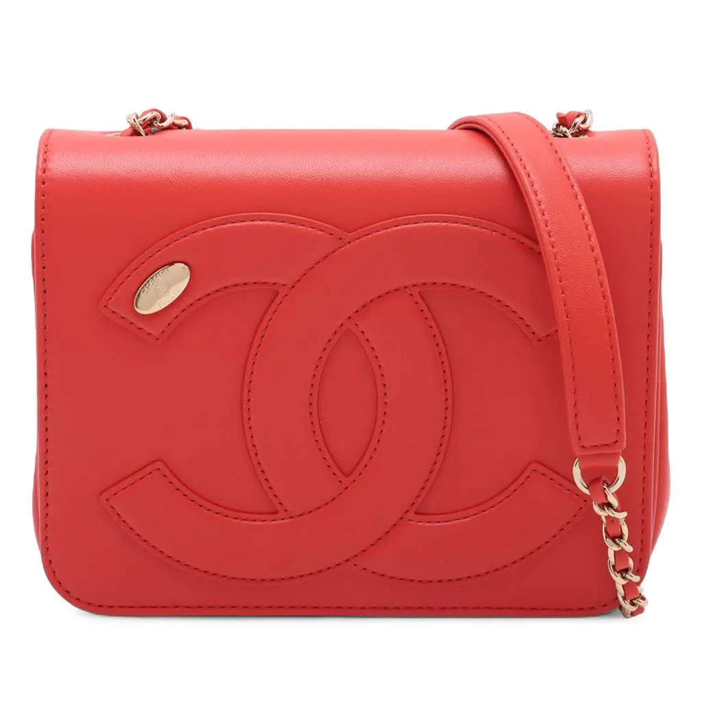 Chanel Lambskin CC Mania Flap Red Leather Good - Front View