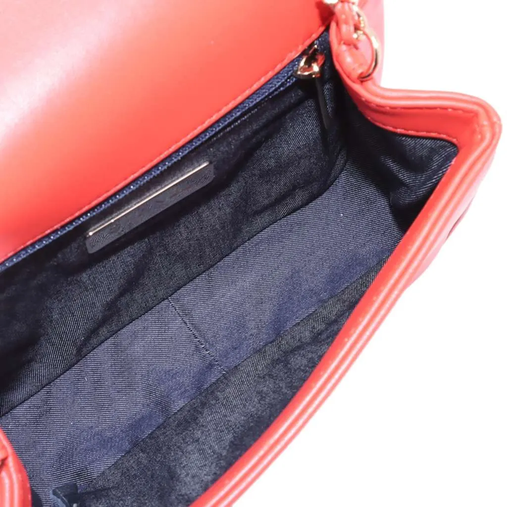 Chanel Lambskin CC Mania Flap Red Leather Good - Inside View