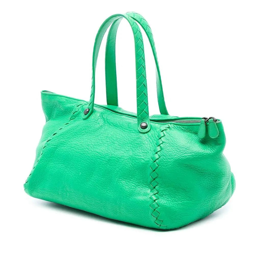 Bottega Veneta Intrecciato Trimmed Cervo Tote Green Leather Very good - Back View