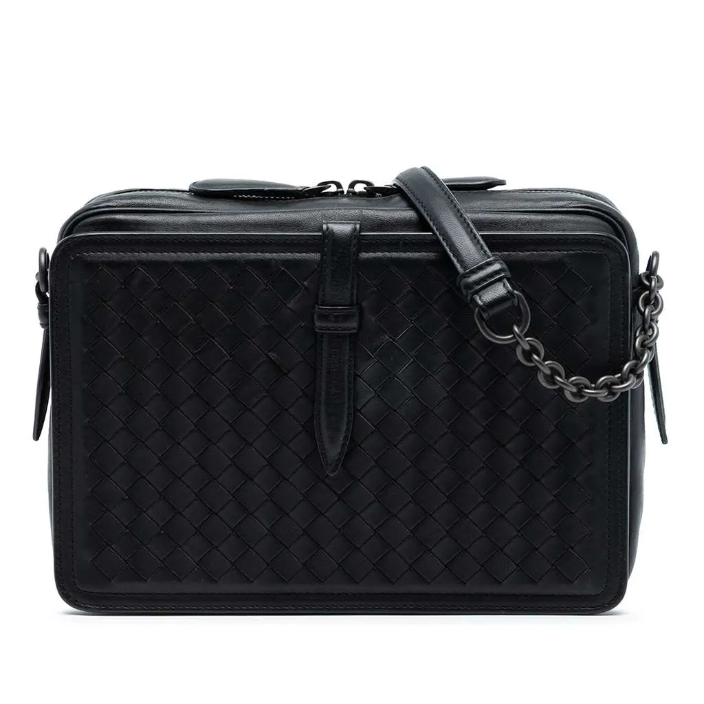 Bottega Veneta Nappa Intrecciato Belt Flap Camera Bag Black Leather Very good - Front View