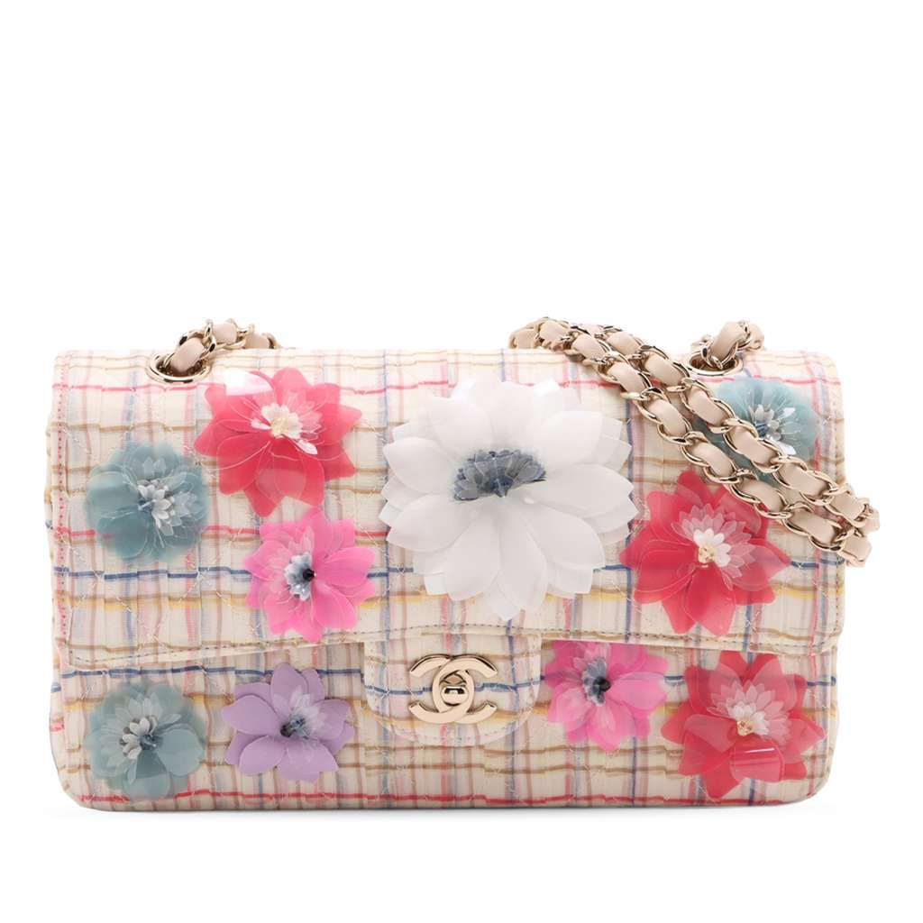 Chanel CC Quilted Cotton and Lambskin Flower Applique Double Flap