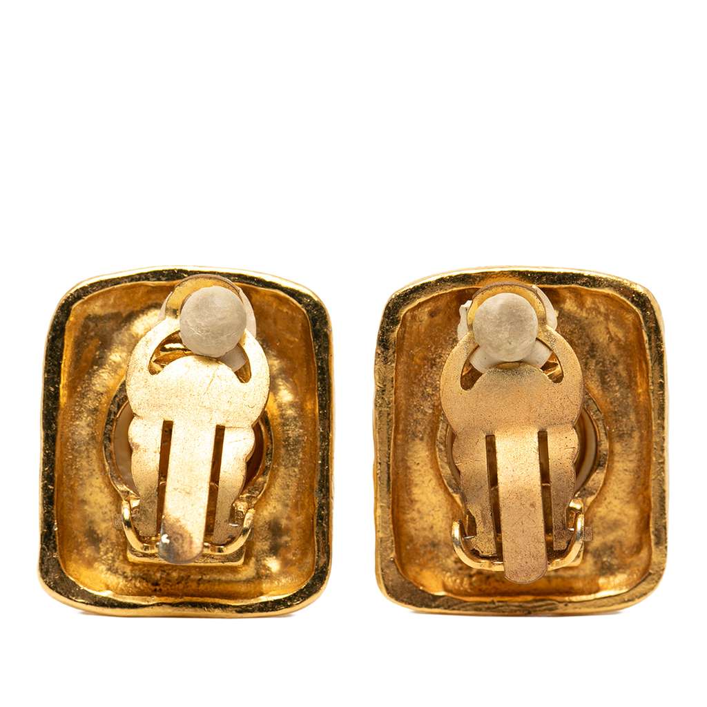 Chanel Gold Plated Faux Pearl Clip on Earrings - 2
