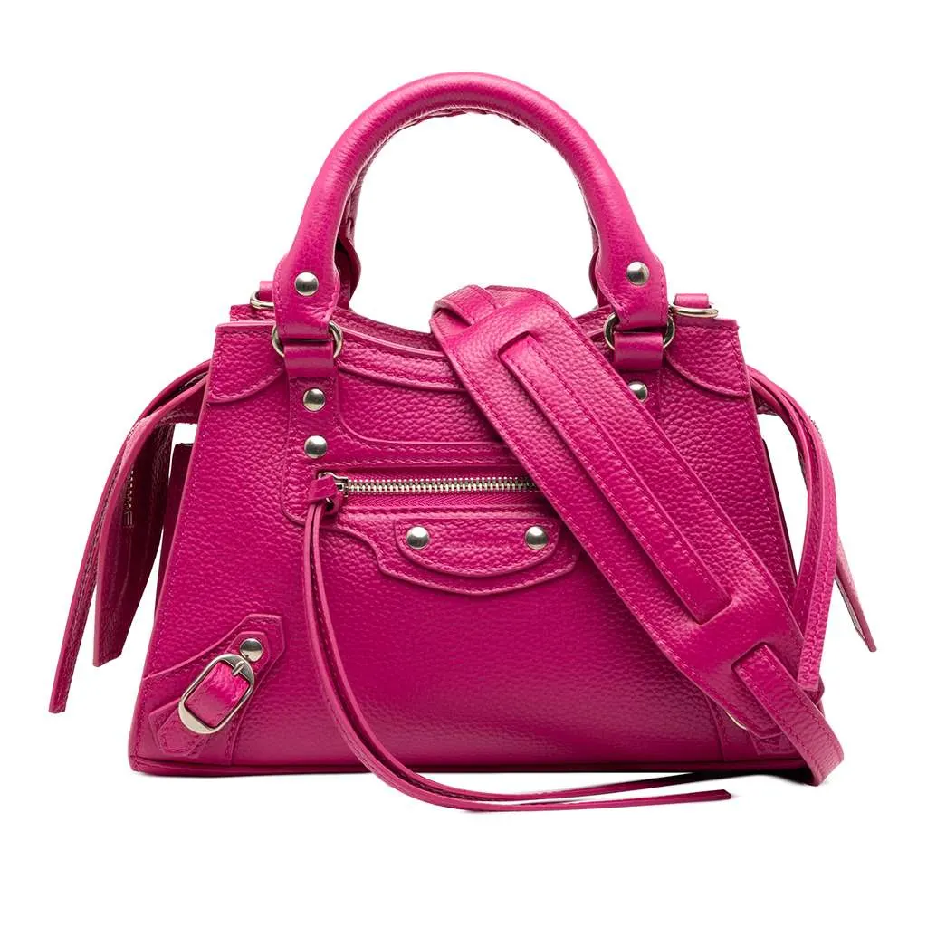 Balenciaga Mini Grained Calfskin Motocross Neo Classic City Satchel Pink Leather Very good - Front View