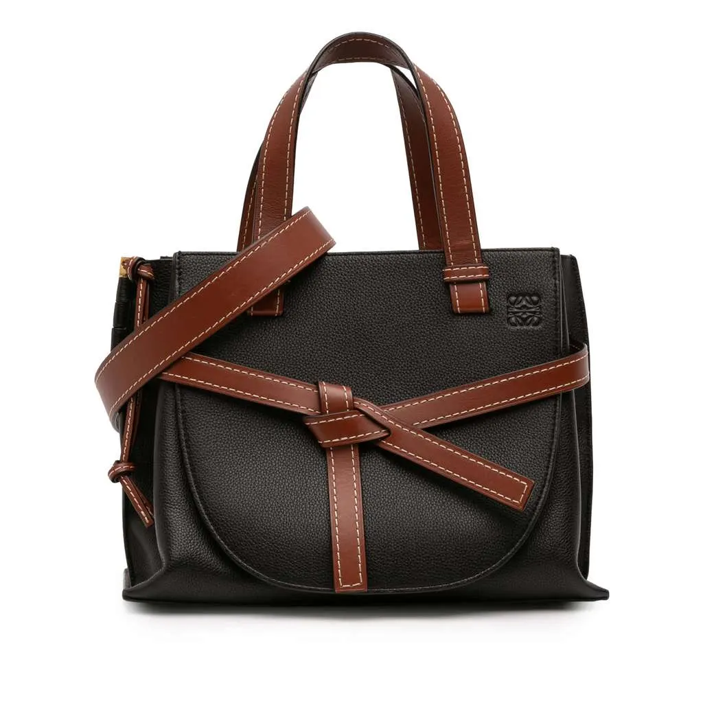 Loewe Small Leather Gate Top Handle Satchel Black Leather Good - Front View