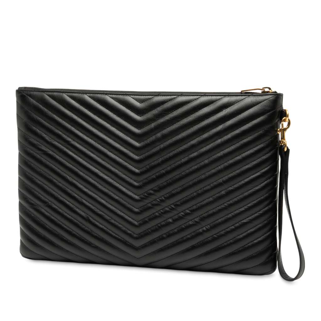 Saint Laurent Quilted Chevron Leather Monogram Document Holder - 2