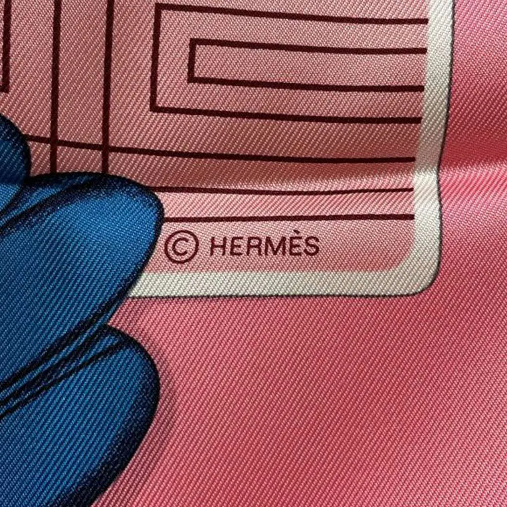 Hermès L Heure des Gants Silk Scarf 90 Pink Silk Very good - Inside View