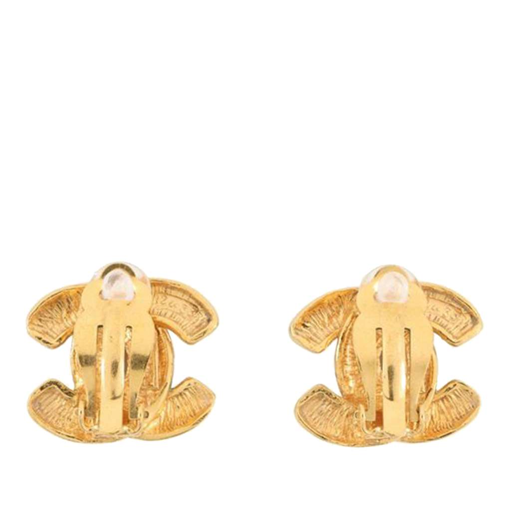 Chanel Gold Plated Quilted CC Clip On Earrings - 2