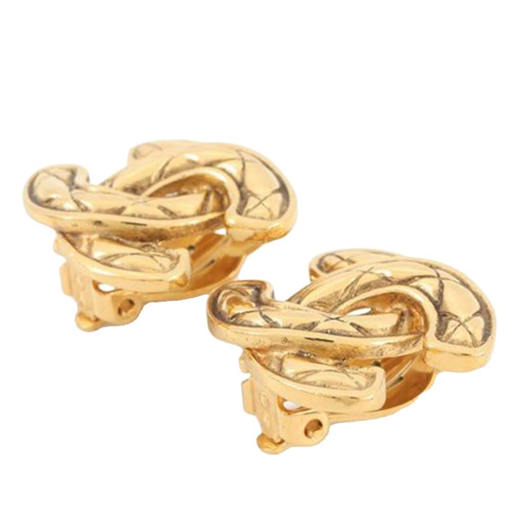 Chanel Gold Plated Quilted CC Clip On Earrings - 3