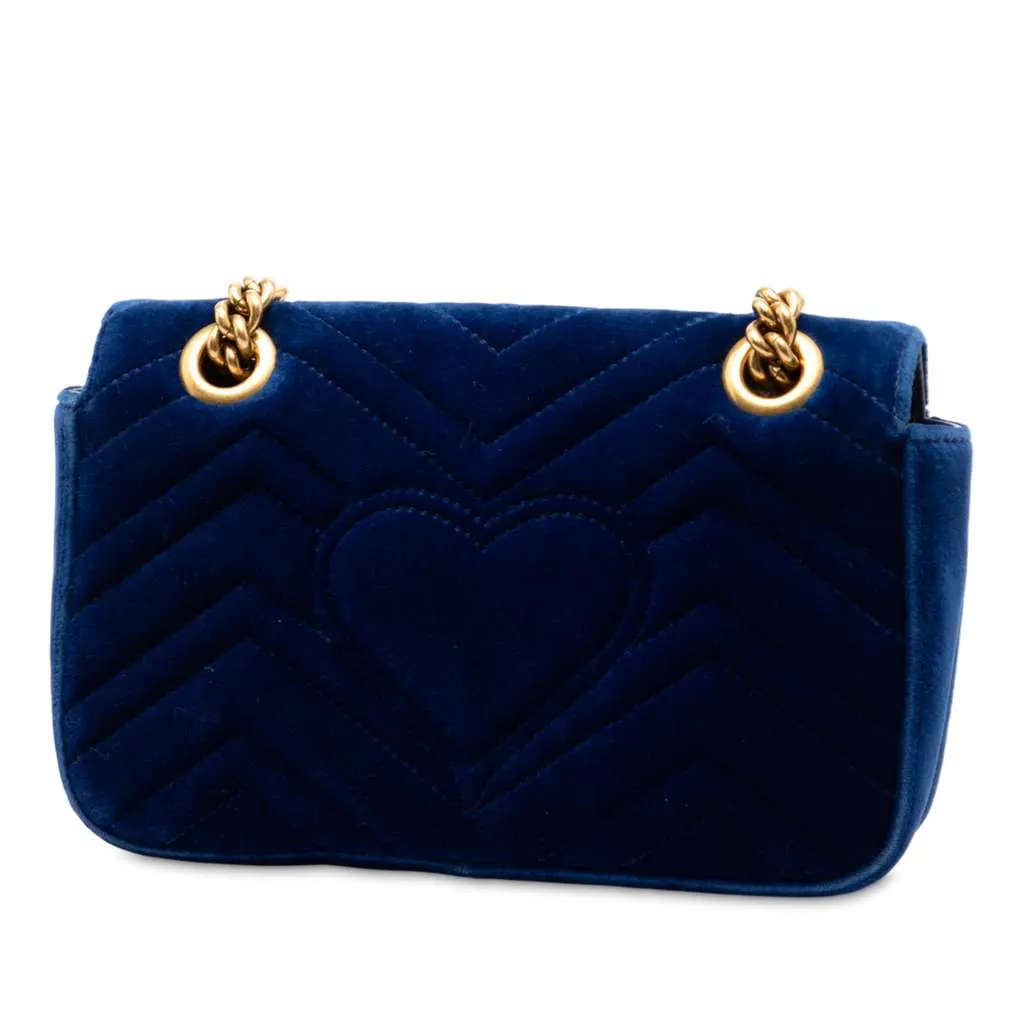 Gucci Small GG Marmont Matelasse Velvet Shoulder Bag Blue Velvet Good - Back View