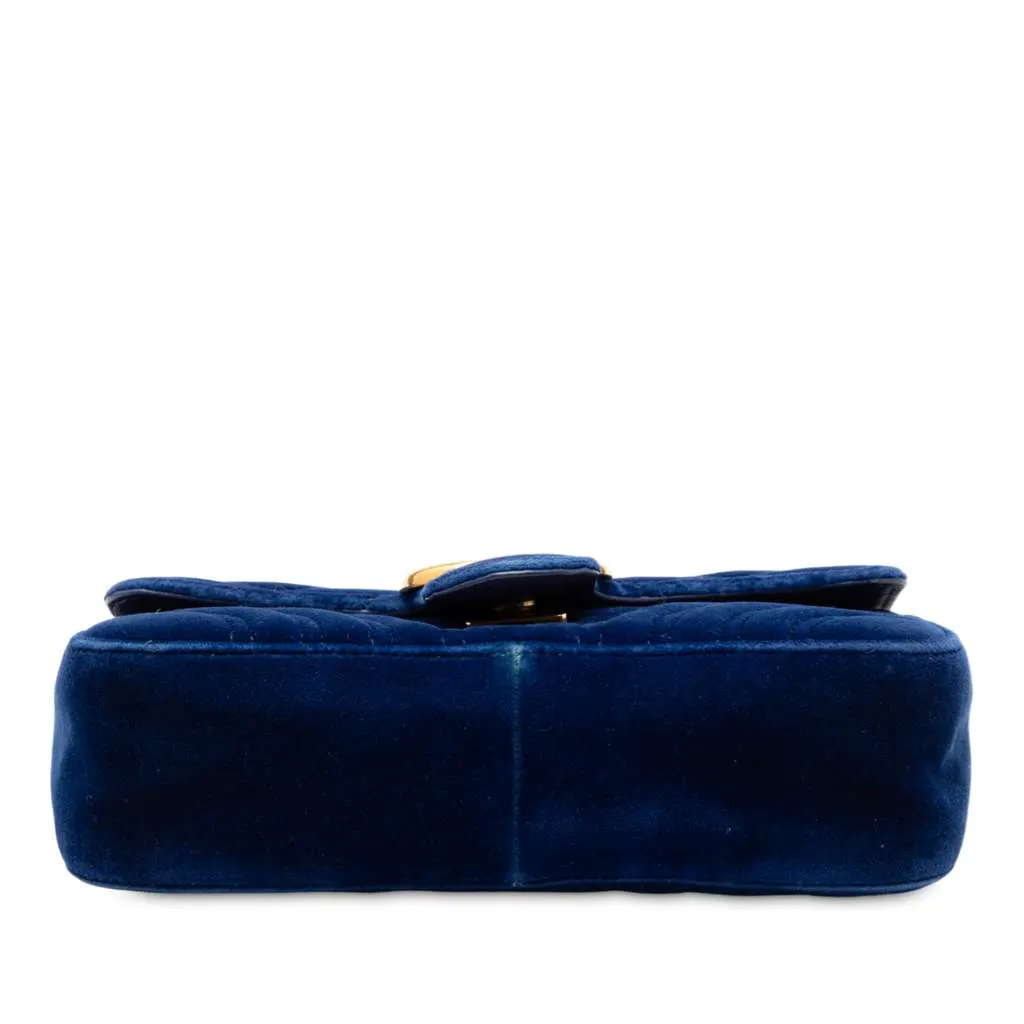 Gucci Small GG Marmont Matelasse Velvet Shoulder Bag Blue Velvet Good - Inside View